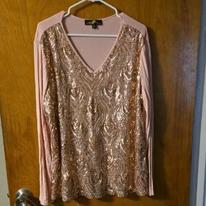 Rose Gold Sequin Silky Tshirt Blouse 1X: 1XA